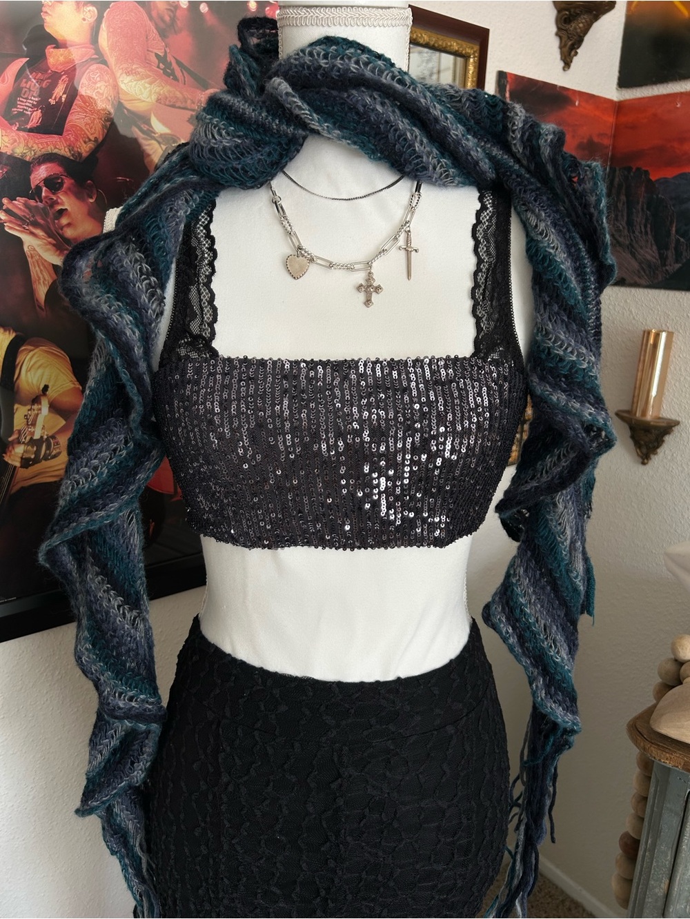 Sequin Tube Top Size Small Strapless Cropped Bandeau Party Clubwear Y2K Graphite